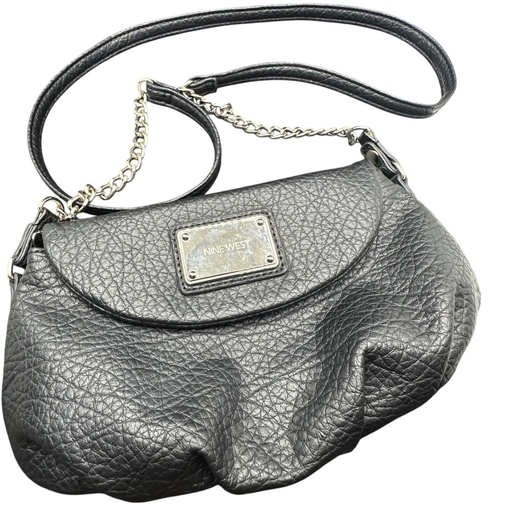 Nine West Black Crossbody Bag Purse Evening Party Chain Strap Flap‎